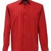 Shirts Bassiri Long Sleeve Button Down Casual Tone On Tone Men's Shirt - Shadow Stripe Pattern Red #4825