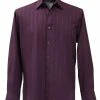 Shirts Bassiri Long Sleeve Button Down Casual Tone On Tone Men's Shirt - Shadow Stripe Pattern Eggplant #4837
