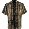Bassiri Short Sleeve Button Down Casual Printed Men's Shirt - Stripe Pattern Rust #49831
