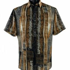 Bassiri Short Sleeve Button Down Casual Printed Men's Shirt - Stripe Pattern Rust #49831
