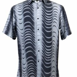 Bassiri Short Sleeve Button Down Casual Printed Men's Shirt - Swirl Lines Pattern Black #5066