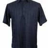 Bassiri Short Sleeve Button Down Casual Tone On Tone Men's Shirt - Shadow Geometric Pattern Navy #60051