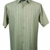 Shirts Bassiri Short Sleeve Button Down Casual Tone On Tone Men's Shirt - Shadow Stripe Pattern Beige #61121