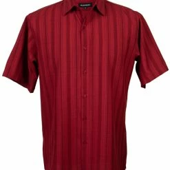 Shirts Bassiri Short Sleeve Button Down Casual Tone On Tone Men's Shirt - Shadow Stripe Pattern Red #61131