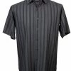 Shirts Bassiri Short Sleeve Button Down Casual Tone On Tone Men's Shirt - Shadow Stripe Pattern Charcoal #61151