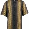 Bassiri Short Sleeve Button Down Casual Printed Men's Shirt - Geometric Square Pattern Yellow #61751 Shirts