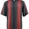 Shirts Bassiri Short Sleeve Button Down Casual Printed Men's Shirt - Geometric Square Pattern Red #61771
