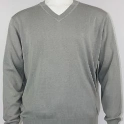 Bassiri V Neck Men's Sweater - Solid Pattern Ash #627