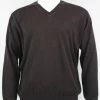 Bassiri V Neck Men's Sweater - Solid Pattern Brown #627 Sweaters