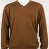 Sweaters Bassiri V Neck Men's Sweater - Solid Pattern Cognac #627