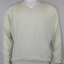 Bassiri V Neck Men's Sweater - Solid Pattern Ivory #627