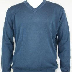 Bassiri V Neck Men's Sweater - Solid Pattern Marine #627 Sweaters