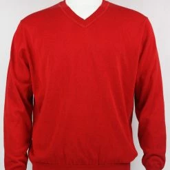 Bassiri V Neck Men's Sweater - Solid Pattern Red #627