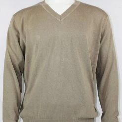 Bassiri V Neck Men's Sweater - Solid Pattern Wheat #627