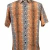 Bassiri Short Sleeve Button Down Casual Printed Men's Shirt - Abstract Stripe Pattern Orange #62831 Shirts