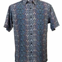 Bassiri Short Sleeve Button Down Casual Printed Men's Shirt - Abstract Stripe Pattern Blue #62851
