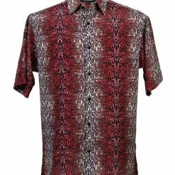Bassiri Short Sleeve Button Down Casual Printed Men's Shirt - Abstract Stripe Pattern Red #62861
