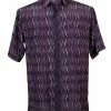 Bassiri Short Sleeve Button Down Casual Printed Men's Shirt - ZigZag Pattern Plum #62941
