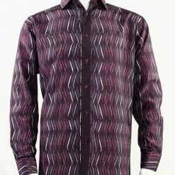 Bassiri Long Sleeve Button Down Casual Printed Men's Shirt - ZigZag Pattern Plum #6294