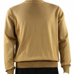 Bassiri Mock Neck Men's Sweater - Solid Pattern Gold #630 Sweaters