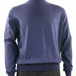 Bassiri Mock Neck Men's Sweater - Solid Pattern Navy #630