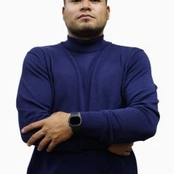 Bassiri Mock Neck Men's Sweater - Solid Pattern Navy #630