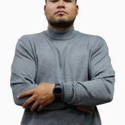 Bassiri Mock Neck Men's Sweater - Solid Pattern Smoke #630