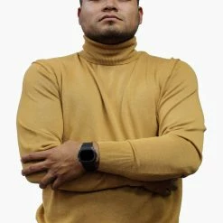 Bassiri Turtle Neck Men's Sweater - Solid Pattern Gold #631 Sweaters