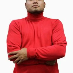 Sweaters Bassiri Turtle Neck Men's Sweater - Solid Pattern Red #631