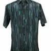 Bassiri Short Sleeve Button Down Casual Printed Men's Shirt - Fire Pattern Green #63331 Shirts