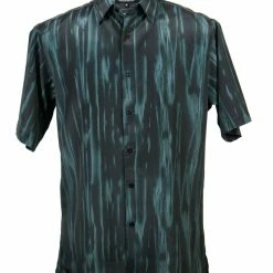 Bassiri Short Sleeve Button Down Casual Printed Men's Shirt - Fire Pattern Green #63331 Shirts