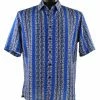 Bassiri Short Sleeve Button Down Casual Printed Men's Shirt - Greek Key Pattern Royal Blue #63481