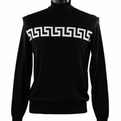 Bassiri Mock Neck Men's Sweater - Greek Key Pattern Black & White #634