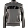 Bassiri Mock Neck Men's Sweater - Greek Key Pattern Silver #634 Sweaters