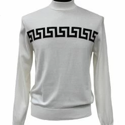 Sweaters Bassiri Mock Neck Men's Sweater - Greek Key Pattern White #634