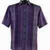 Bassiri Short Sleeve Button Down Casual Printed Men's Shirt - Diamonds Pattern Purple #63571 Shirts