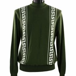 Sweaters Bassiri Mock Neck Men's Sweater - Greek Key Pattern Green #636