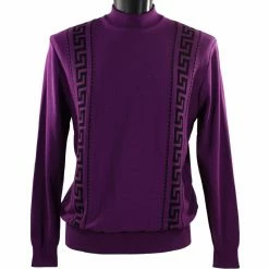 Bassiri Mock Neck Men's Sweater - Greek Key Pattern Purple #636 Sweaters
