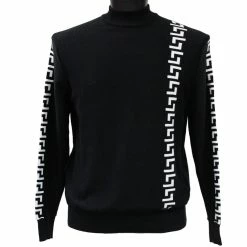 Sweaters Bassiri Mock Neck Men's Sweater - Maze Pattern Black & White #637