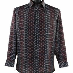 Bassiri Long Sleeve Button Down Casual Printed Men's Shirt - Diamonds Pattern Red #6384 Shirts