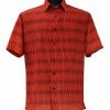 Shirts Bassiri Short Sleeve Button Down Casual Printed Men's Shirt - Diamonds Pattern Red #63881