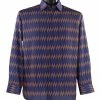 Bassiri Long Sleeve Button Down Casual Printed Men's Shirt - Diamonds Pattern Orange & Royal Blue #6389 Shirts