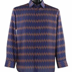 Bassiri Long Sleeve Button Down Casual Printed Men's Shirt - Diamonds Pattern Orange & Royal Blue #6389 Shirts