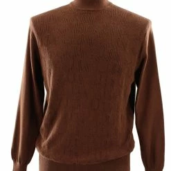 Bassiri Mock Neck Men's Sweater - Overall Pattern Brown #638