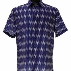 Bassiri Short Sleeve Button Down Casual Printed Men's Shirt - Diamonds Pattern Royal Blue #63911
