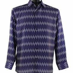 Bassiri Long Sleeve Button Down Casual Printed Men's Shirt - Diamonds Pattern Royal Blue #6391 Shirts