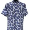 Bassiri Short Sleeve Button Down Casual Printed Men's Shirt - Leaf Pattern Royal Blue #63941 Shirts