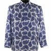 Bassiri Long Sleeve Button Down Casual Printed Men's Shirt - Leaf Pattern Royal Blue #6394