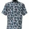 Bassiri Short Sleeve Button Down Casual Printed Men's Shirt - Leaf Pattern Turquoise #63951