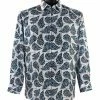 Bassiri Long Sleeve Button Down Casual Printed Men's Shirt - Leaf Pattern Turquoise #6395 Shirts